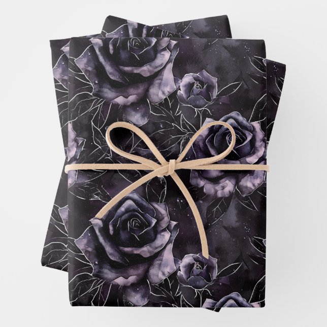 Feuille De Papier Cadeau Cimetière violet Rose gothique occulte (En situation)
