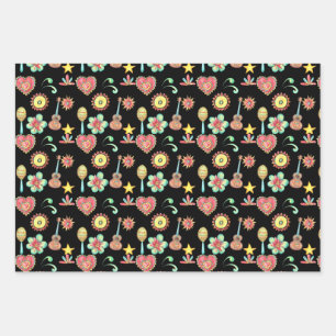 Feuille De Papier Cadeau Cinco De Mayo Motif d'art populaire mexicain