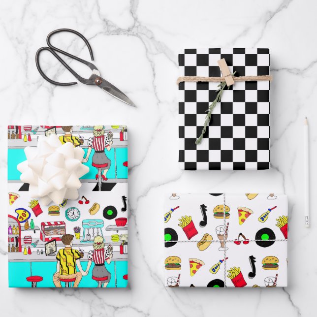 Feuille De Papier Cadeau Cinquante Diner Nostalgic Couple tenant Les Mains (Recto)