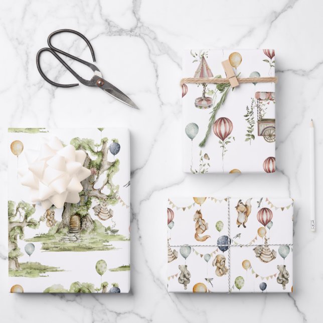 Feuille De Papier Cadeau Cirque | Baby shower forestier (Recto)