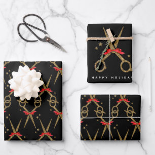 Feuille De Papier Cadeau Ciseaux de parties scintillant d'or - Coiffeur