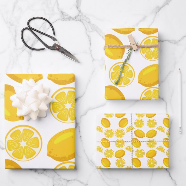Feuille De Papier Cadeau Citron jaune motif (Recto)