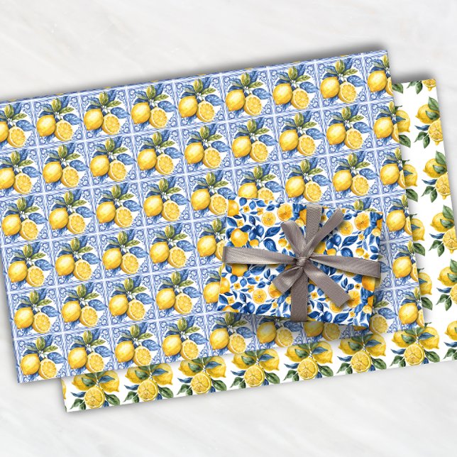 Feuille De Papier Cadeau Citron Motif Citrus Fruit Tropical Été (Créateur téléchargé)