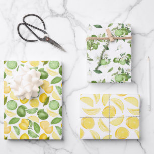 Feuille De Papier Cadeau Citrons et limes jaunes sur la vigne