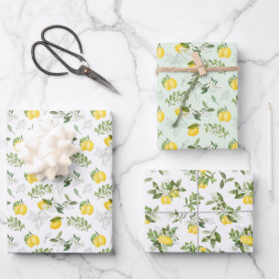 Feuille De Papier Cadeau Citrons jaunes sur la vigne