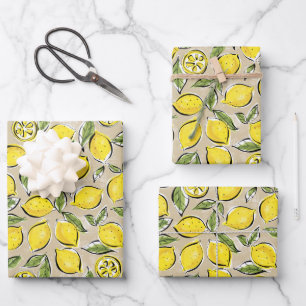 Feuille De Papier Cadeau Citrons Motif Jaune