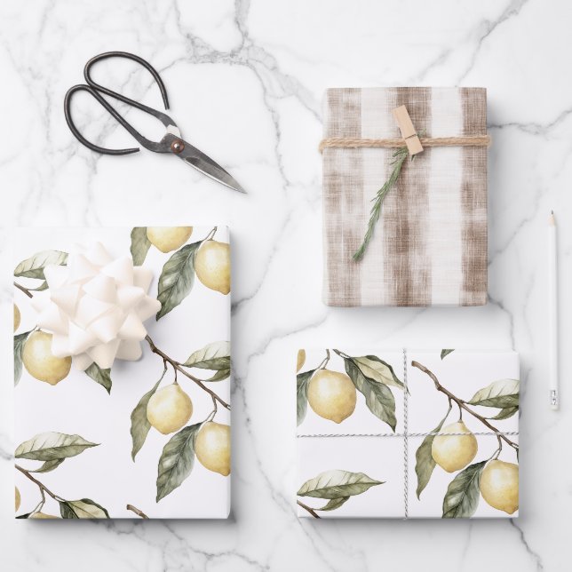 Feuille De Papier Cadeau Citrons Sicile Russe Brown stries Anniversaire (Recto)