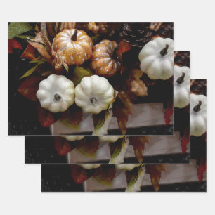 Feuille De Papier Cadeau Citrouille Automne Blanc foncé Brown Antique Vinta