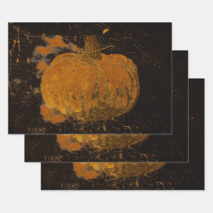 Feuille De Papier Cadeau Citrouille Automne Vintage Orange noir Grunge Text