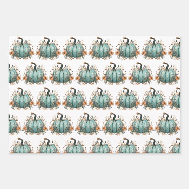 Feuille De Papier Cadeau Citrouille bleu Russe Thanksgiving papiers (Devant 3)