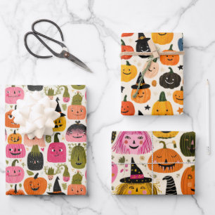 Feuille De Papier Cadeau Citrouille coloré Whimsical Halloween Éffrayant mi