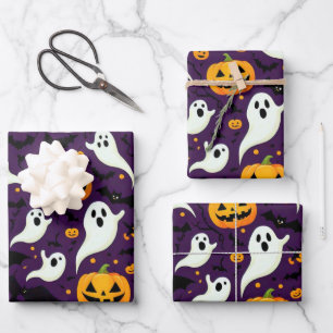 Feuille De Papier Cadeau Citrouille de chauves-souris Halloween moderne Mot