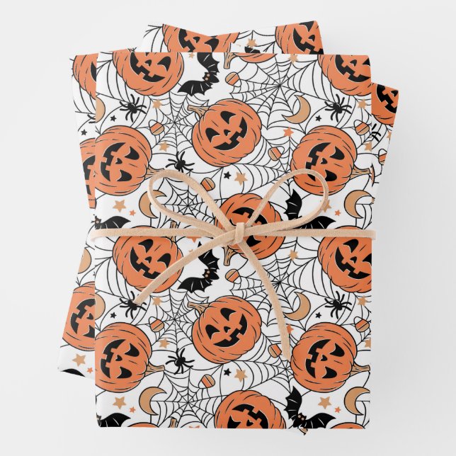 Feuille De Papier Cadeau Citrouille éffrayant Motif Halloween (En situation)
