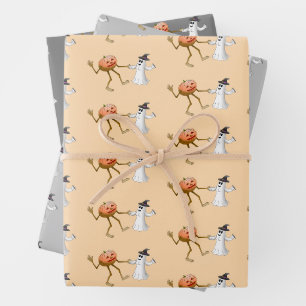Feuille De Papier Cadeau Citrouille et fantôme dansant Halloween