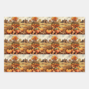 Feuille De Papier Cadeau Citrouille ferme automne récolte Thanksgiving Moti