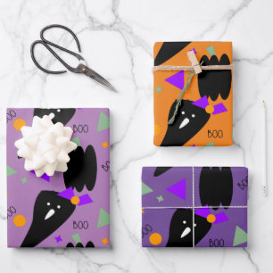 Feuille De Papier Cadeau Citrouille orange violet Halloween Ghost