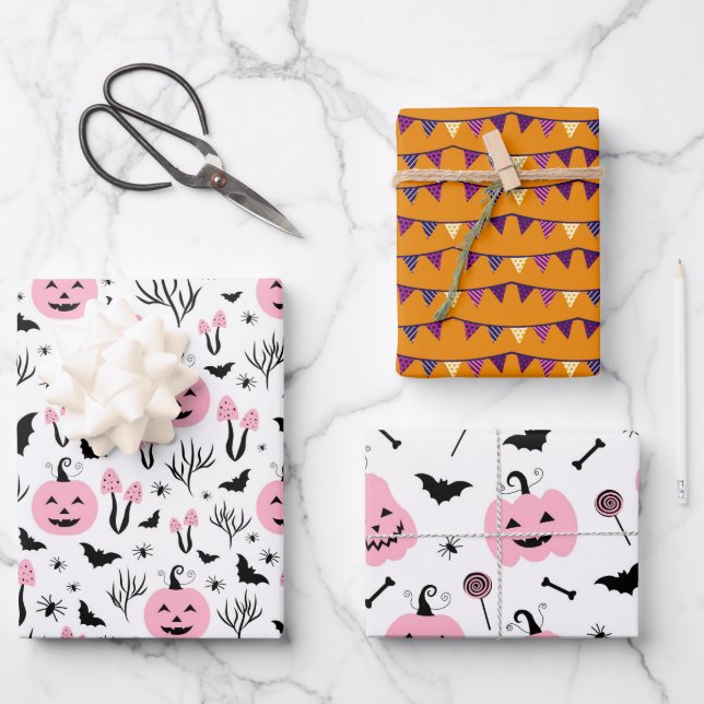 Feuille De Papier Cadeau Citrouille ROSE HALLOWEEN (Recto)