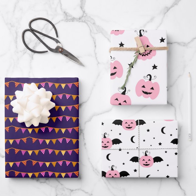 Feuille De Papier Cadeau Citrouille ROSE HALLOWEEN ET MOTIF TOMBE (Recto)