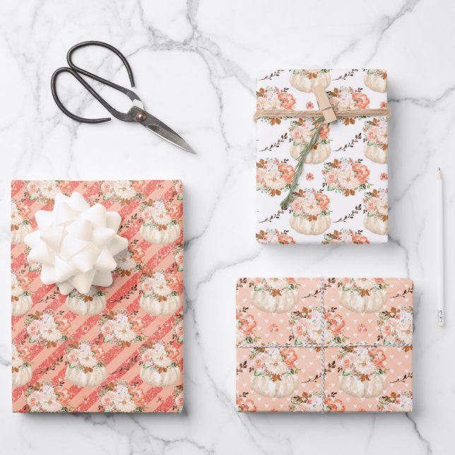 Feuille De Papier Cadeau Citrouille rose vif Anniversaire Baby shower Cadea (Recto)