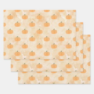 Feuille De Papier Cadeau Citrouilles aquarelle sur Orange