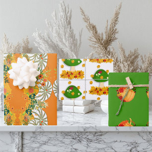 Feuille De Papier Cadeau Citrouilles blancs Chutes Couleurs Tabouret Toadst