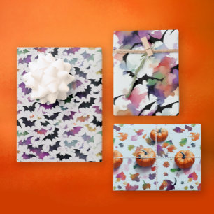 Feuille De Papier Cadeau Citrouilles de Halloween colorées d'automne Chauve