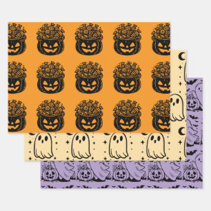 Feuille De Papier Cadeau Citrouilles fantômes et chauves-souris Halloween V