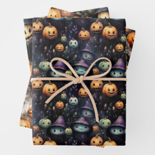 FEUILLE DE PAPIER CADEAU CITROUILLES FLIPPANTES FANTÔMES ET MONSTRES HALLOW
