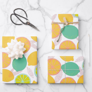 Feuille De Papier Cadeau Citrus citron Motif en Turquoise et Jaune 