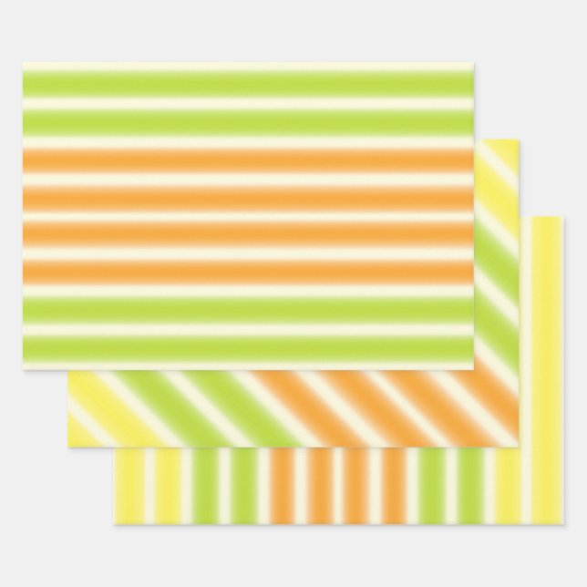 Feuille De Papier Cadeau Citrus Citrus Citron Lime Et Orange Stripes (Lot)