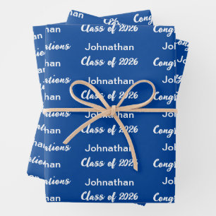 Feuille De Papier Cadeau Classe de 2025 Blue White Félicitations Grad Name