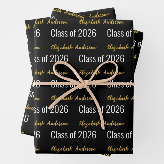 Feuille De Papier Cadeau Classe de 2025 Grand's Full Name Black White Gold (En situation)