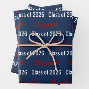 Feuille De Papier Cadeau Classe de 2025 Red White and Blue Graduate's Name