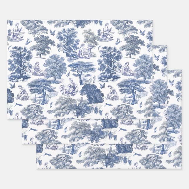 Feuille De Papier Cadeau Classé élégant Rustic Blue Country Toile (Lot)