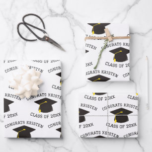 Feuille De Papier Cadeau Classe personnalisée de 20xx Black Graduation Cap 