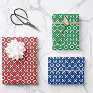 Feuille De Papier Cadeau Classé Rouge Vert Bleu et Noir Blanc Motif point