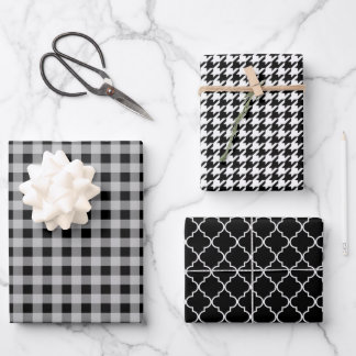 Feuille De Papier Cadeau Classic Black and White Evergreen Holiday Pattern 