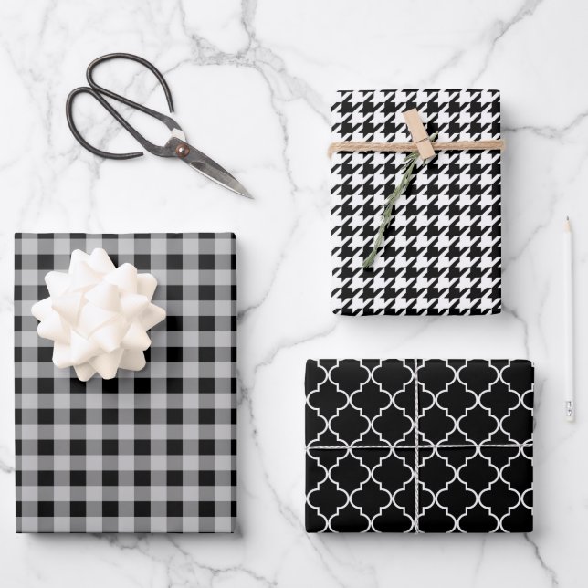 Feuille De Papier Cadeau Classic Black and White Evergreen Holiday Pattern  (Recto)