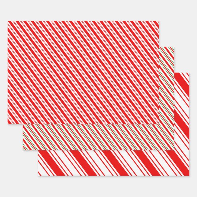 Feuille De Papier Cadeau Classic Candy Cane Stripes Red Green Christmas (Lot)