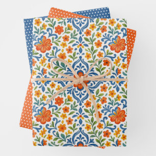 Feuille De Papier Cadeau Classic Ethnic Méditerranéen Floral Art Motif