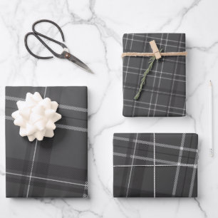 Feuille De Papier Cadeau Classic gras vacances plaid ardoise gris monochrom