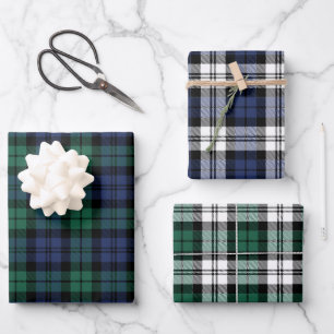 Feuille De Papier Cadeau Classic Green Blue Black Watch Plaid Christmas