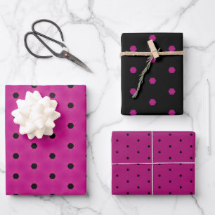 Feuille De Papier Cadeau Classic Magenta Rose Noir Pin-hole & Pointe Polka