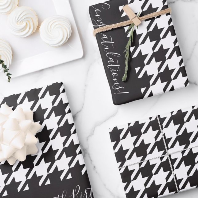 Feuille De Papier Cadeau Classic moderne noir et blanc Houndstooth (Créateur téléchargé)