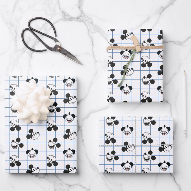 Feuille De Papier Cadeau Classic Smiling Mickey Mouse Grid Pattern (Recto)