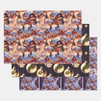 Feuille De Papier Cadeau Classic Vintage Noël Thème Village d'hiver