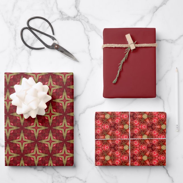 Feuille De Papier Cadeau Classique baroque rouge et or (Recto)
