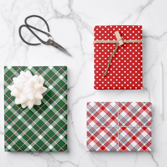 Feuille De Papier Cadeau Classique Rouge Vert Bleu Blanc En vichy (Recto)