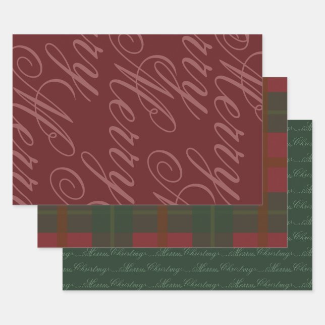 Feuille De Papier Cadeau Classique Rouge Vert Script Joyeux (Lot)