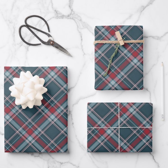 Feuille De Papier Cadeau Classique Tartan Plaid Rouge Turquoise Vert Noël (Recto)